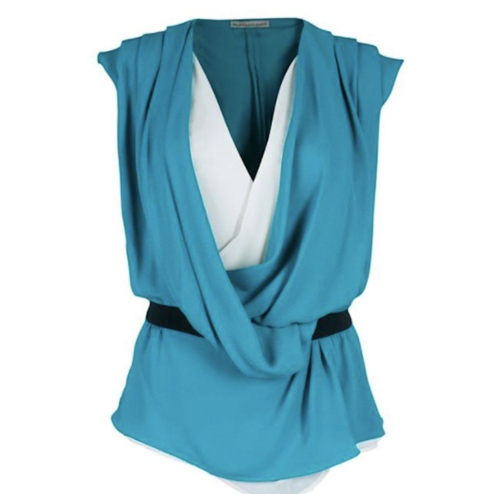 Balenciaga Faux Wrap Draped Blouse Top, Size 2